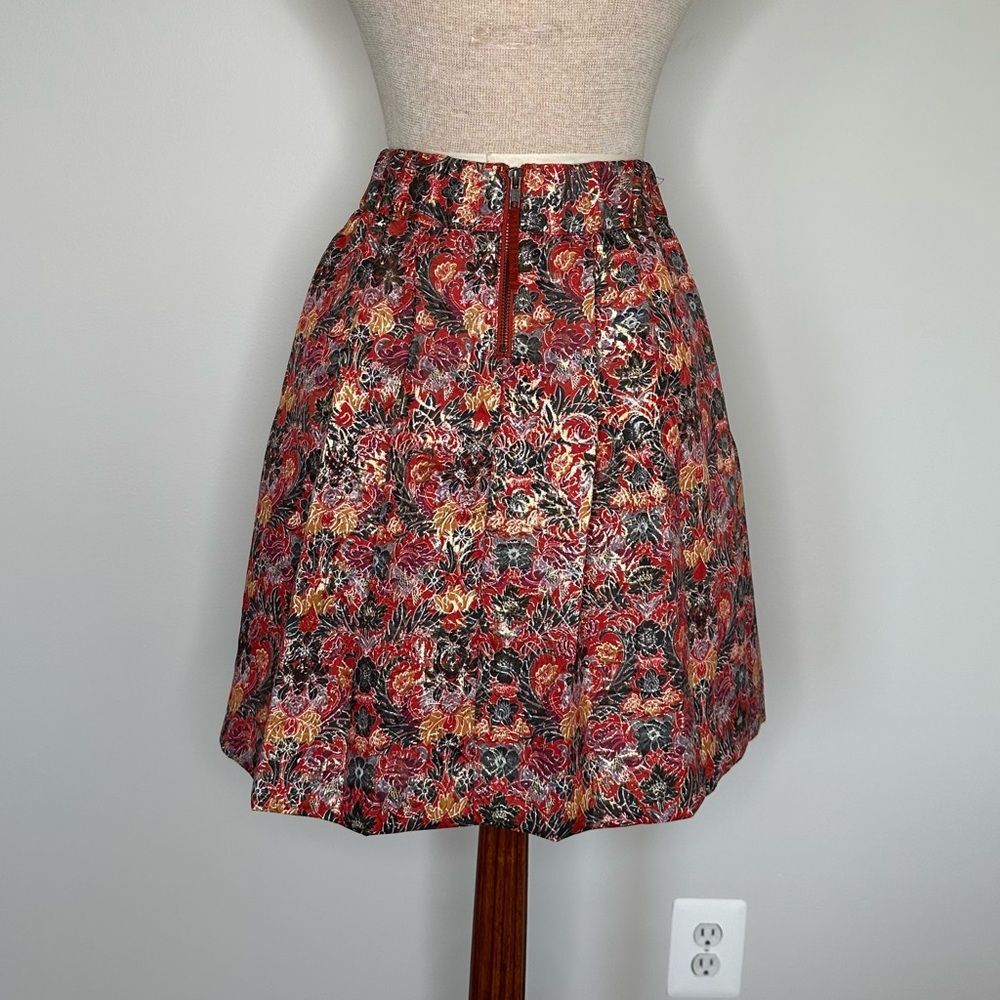 Anthropologie Maeve Rosia Red Floral Metallic Jacquard Circle Skirt Size XS - Picture 7 of 7